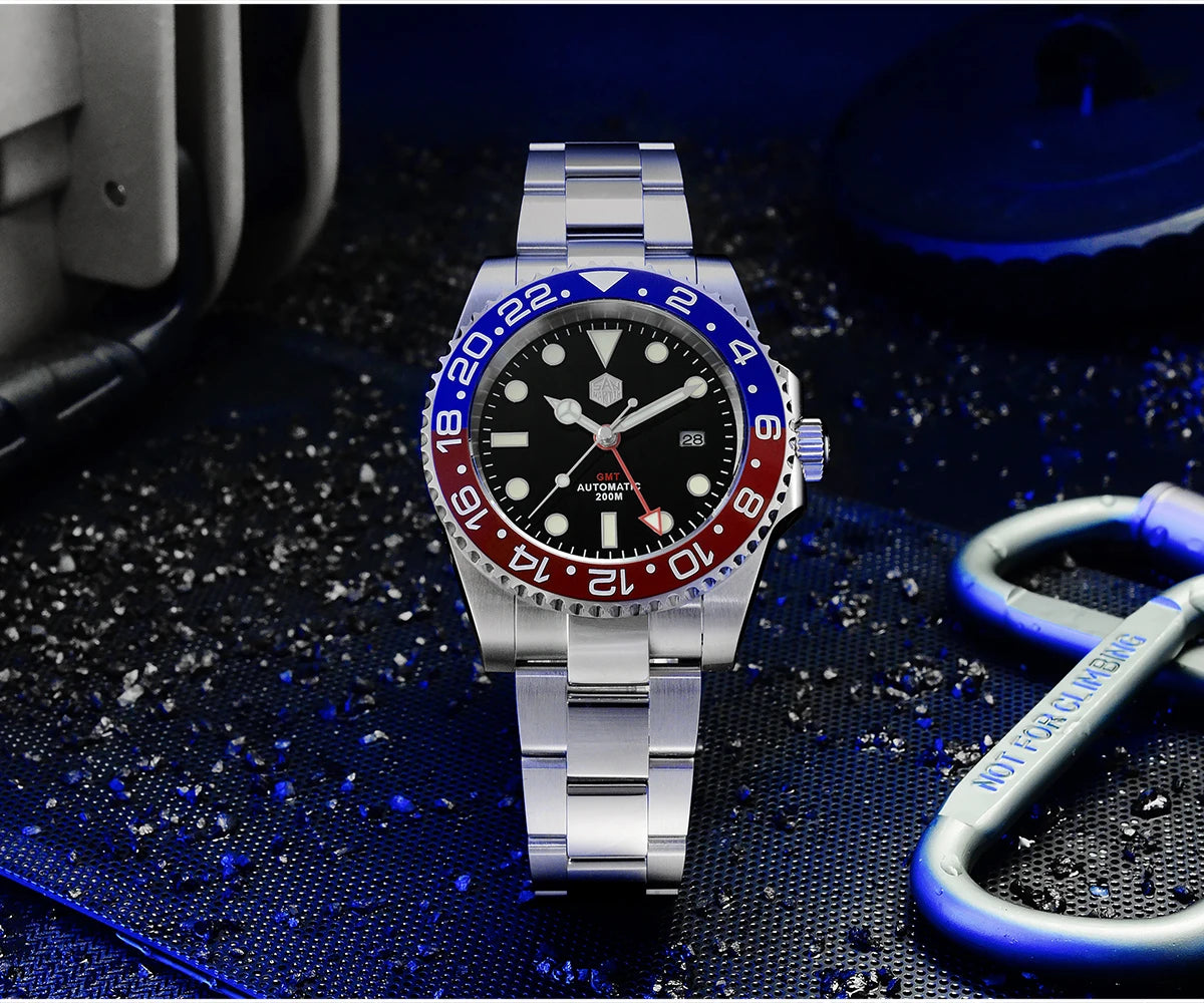 San Martin Luxury GMT Hangzhou 6460 Men Automatic Mechanical Watch Business Sports Waterproof 200m Sapphire Full Luminous SN0016