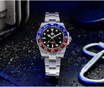 San Martin Luxury GMT Hangzhou 6460 Men Automatic Mechanical Watch Business Sports Waterproof 200m Sapphire Full Luminous SN0016