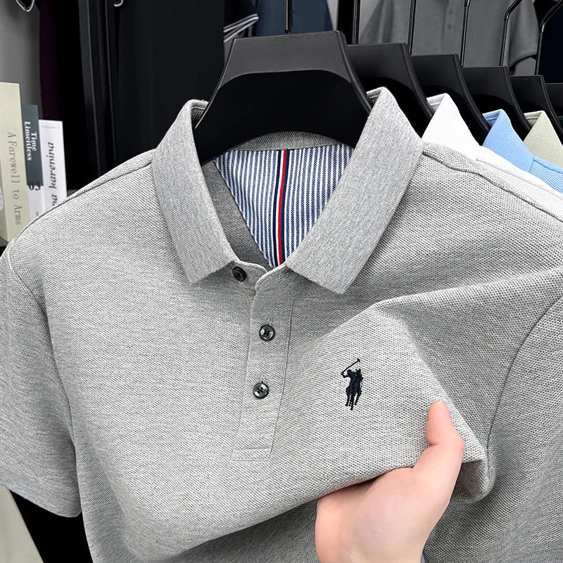 100% pure cotton high-end brand men's short sleeve polo shirt summer fashion original pony embroidery golf Paul  casual T-shirt
