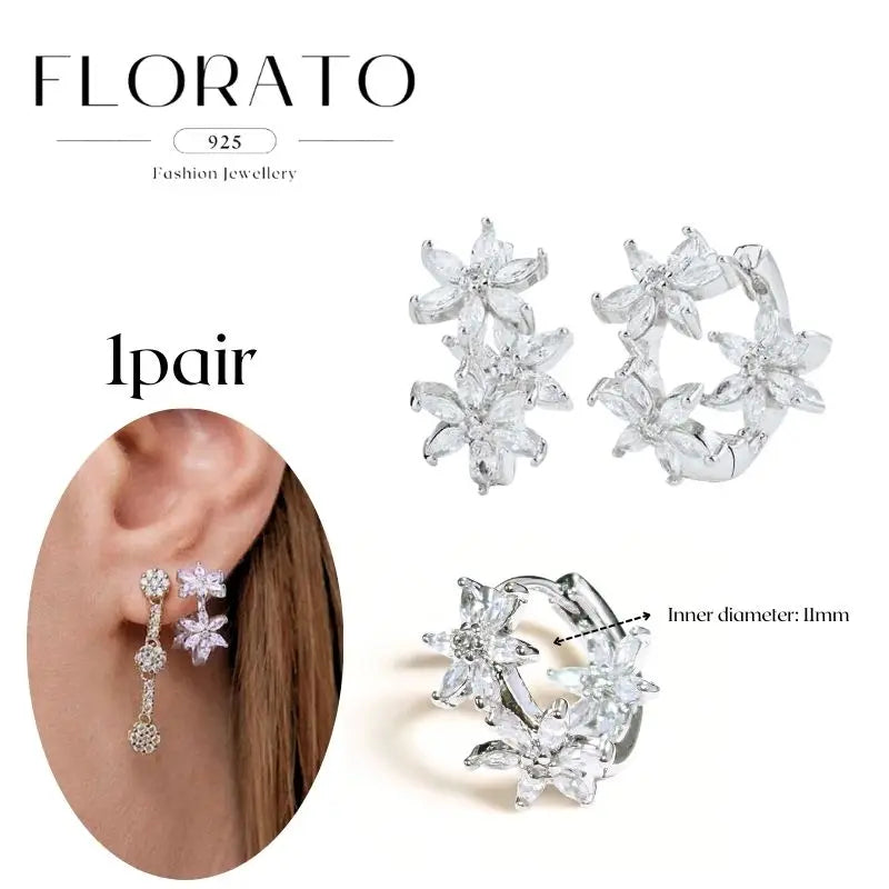 Women Pure Silver Series 925 Sterling Silver Ear Needle Geometric/Butterfly Flowers Pendant hoop Earrings Crystal Zircon Jewelry
