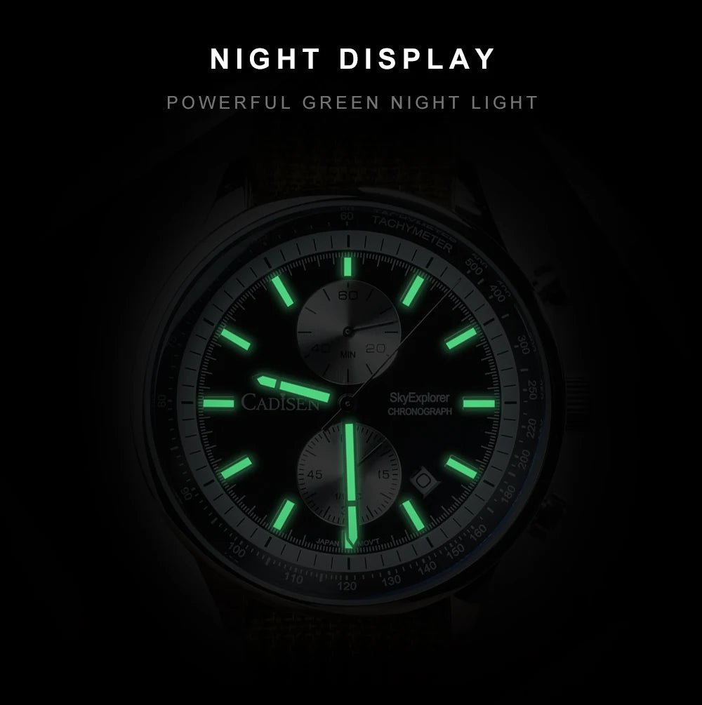 CADISEN New Mens Watches Luxury Quartz Watch For Man Chronograph Japan MIYOTA 0S11 Men Gift Luminous Waterproof Canvas Wristwatc