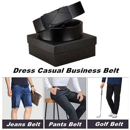 OYIFAN Fashion Men's Belt Men's Genuine Leather Belt Automatic Buckle Ratchet Belt Random Adjustment
