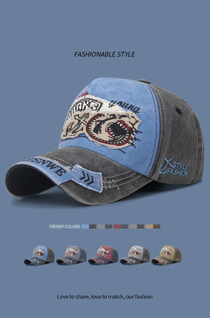 Four Seasons Washed Vintage Distressed Curvy Brimmer Cap Men's Women's Fashion Patch Embroidery Sun Cap Adjustable