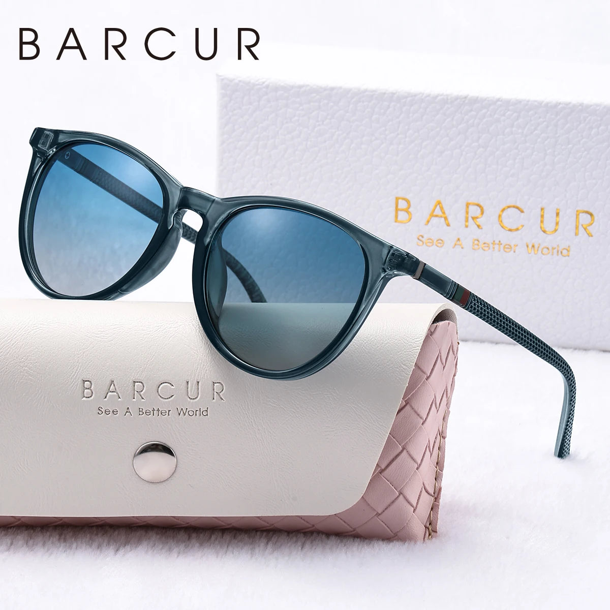 BARCUR Pink Fashion Polarized Glasses Bright Comfort PC Round Frame Holiday Travel Women Sunglasses Most Fashion Gift For Girls
