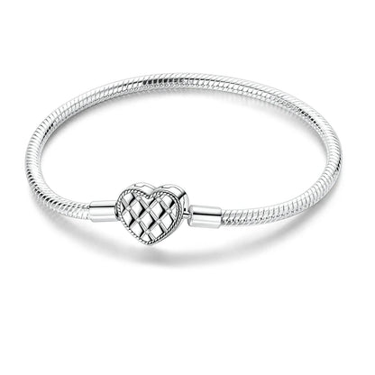 925 Sterling Silver Bracelets 17-20CM Original Golden Sparkling Heart Shaped Bracelet Fit DIY Charms Beads Fashion Women Jewelry