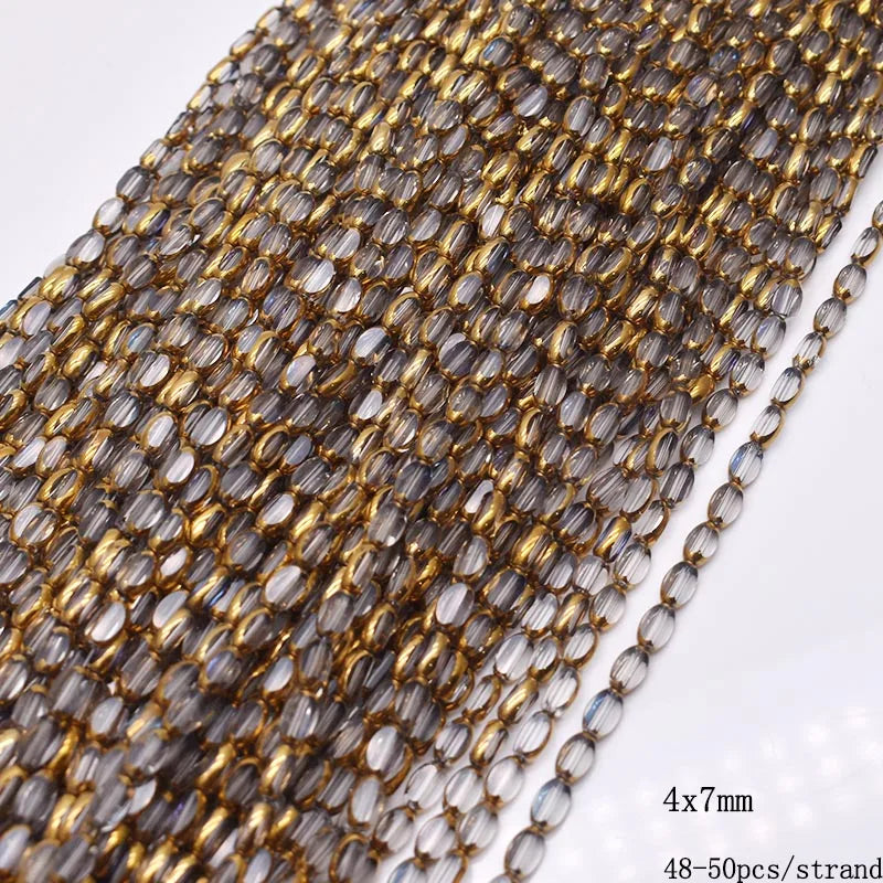 4x7mm 50pcs/lot Briolette Oval Glass Beads Plating Gold Color Crystal Glass Loose Spacer Beads For Beads for Jewelry Making DIY