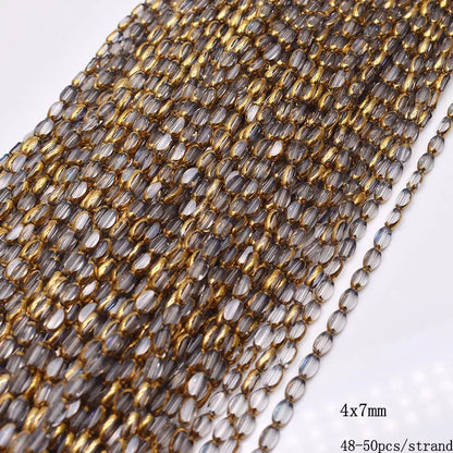 4x7mm 50pcs/lot Briolette Oval Glass Beads Plating Gold Color Crystal Glass Loose Spacer Beads For Beads for Jewelry Making DIY