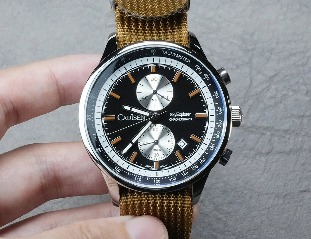 CADISEN New Mens Watches Luxury Quartz Watch For Man Chronograph Japan MIYOTA 0S11 Men Gift Luminous Waterproof Canvas Wristwatc