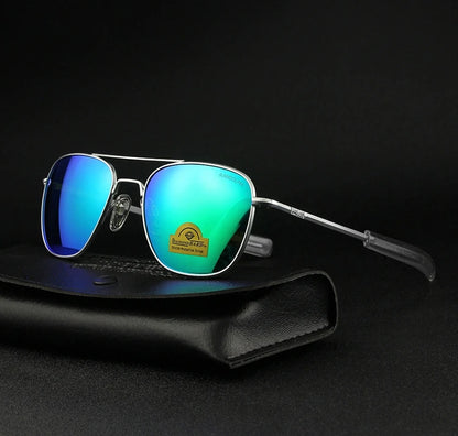 RE Sunglasses Men Top Quality Anti-Scratches American Army Military Mirror AGX Tempered Glass Lens Pilot Sun Glasses UV400