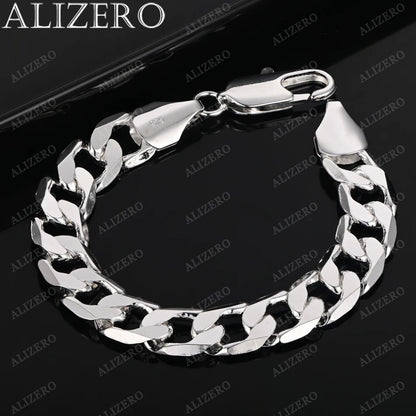 ALIZERO 925 Sterling Silver Bracelet 4/6/8/10/12mm Side Chain Bracelets For Men Women Fashion Fine Jewelry Wholesale