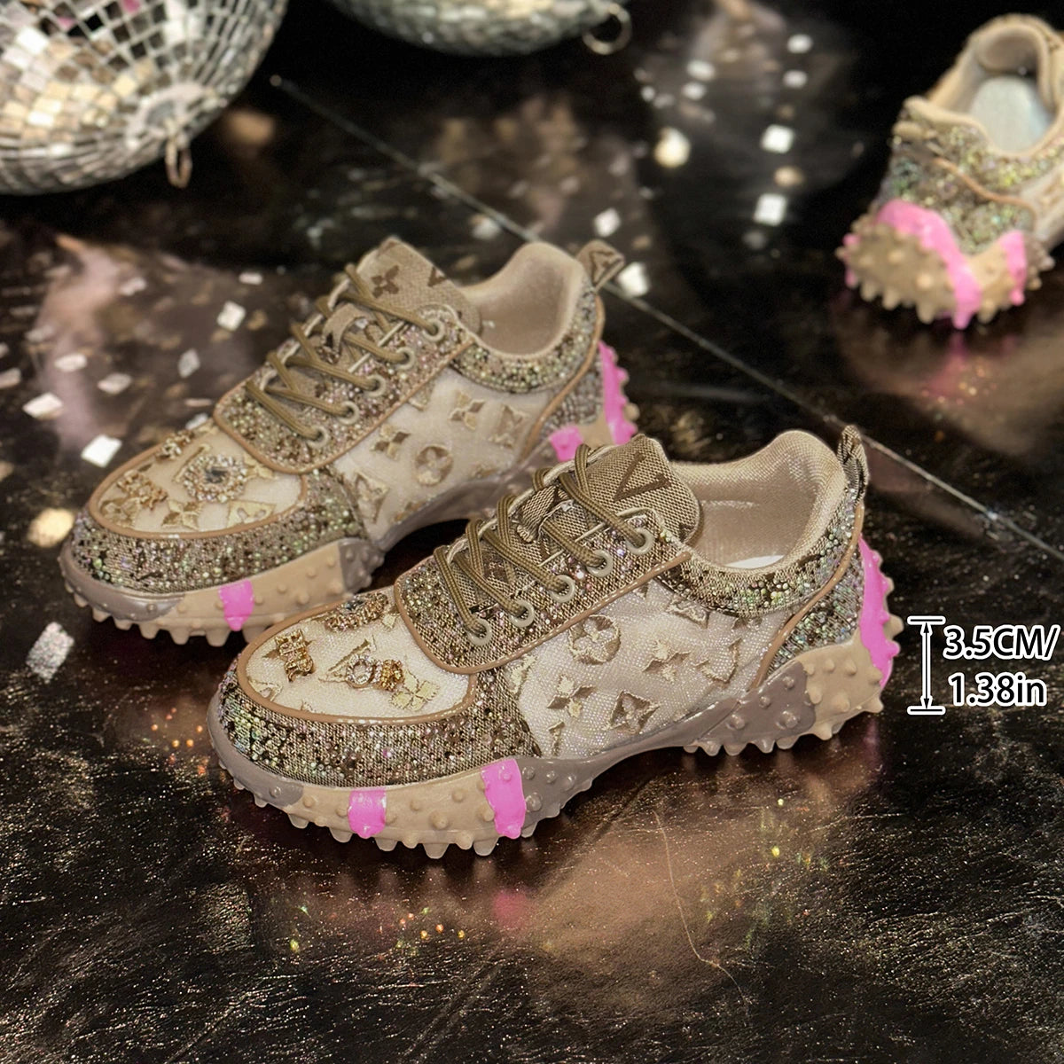 Luxury Designer Women's Sneakers Fashion Luxury Rhinestone Ladies Shoes 2025 New Outdoor Platform Female Sports Shoes Vulcanize