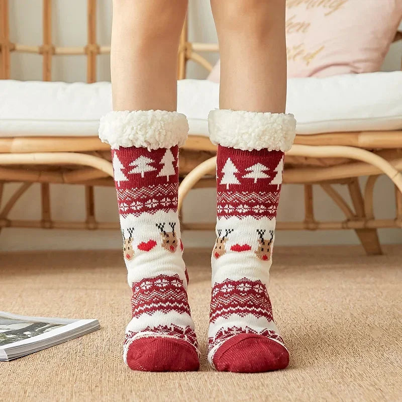 Christmas Gift Thermal Socks Women Winter Warm nightwear Plush Soft Floor Fuzzy Fluffy Fur Slipper Sock Thick Ladies Cute Cow