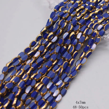 4x7mm 50pcs/lot Briolette Oval Glass Beads Plating Gold Color Crystal Glass Loose Spacer Beads For Beads for Jewelry Making DIY