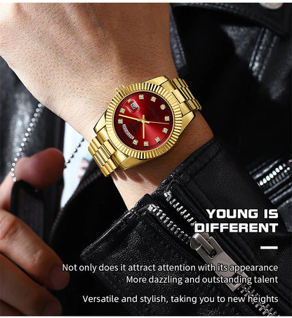 NIBOSI Mens Watches Top Brand Luxury Gold Diamonds Classic Watch Men Auto Week Date Watch Waterproof Stainless Steel Wristwatch
