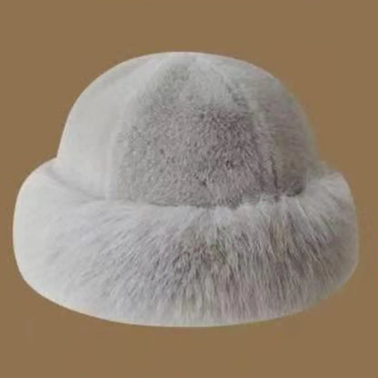 Women's Fluffy Fur Bucket Hat Plush Winter Fisherman Cap Warm Thick Hat for Snowy Days Christmas Gifts