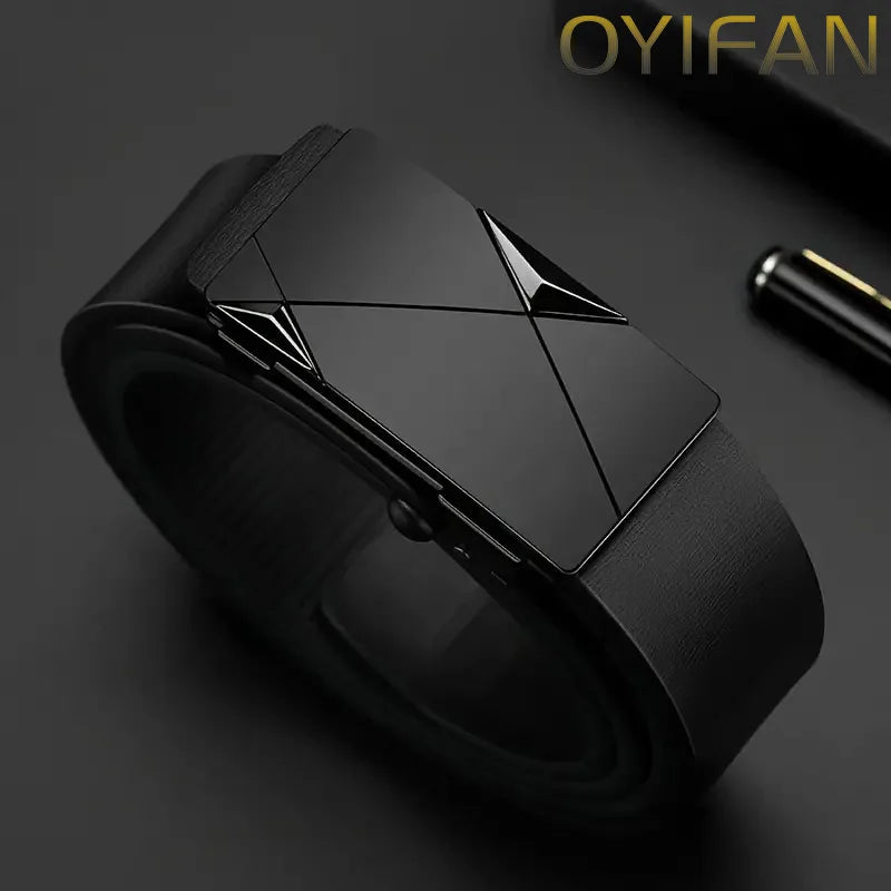 OYIFAN Fashion Men's Belt Men's Genuine Leather Belt Automatic Buckle Ratchet Belt Random Adjustment
