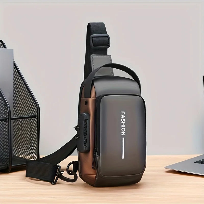 Men's Sporty Chest Bag Motorcycle Phone Pack with Password Lock, Zipper Closure Crossbody Sling Bag for Daily Commute Outdoor