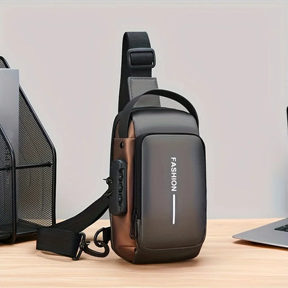 Men's Sporty Chest Bag Motorcycle Phone Pack with Password Lock, Zipper Closure Crossbody Sling Bag for Daily Commute Outdoor