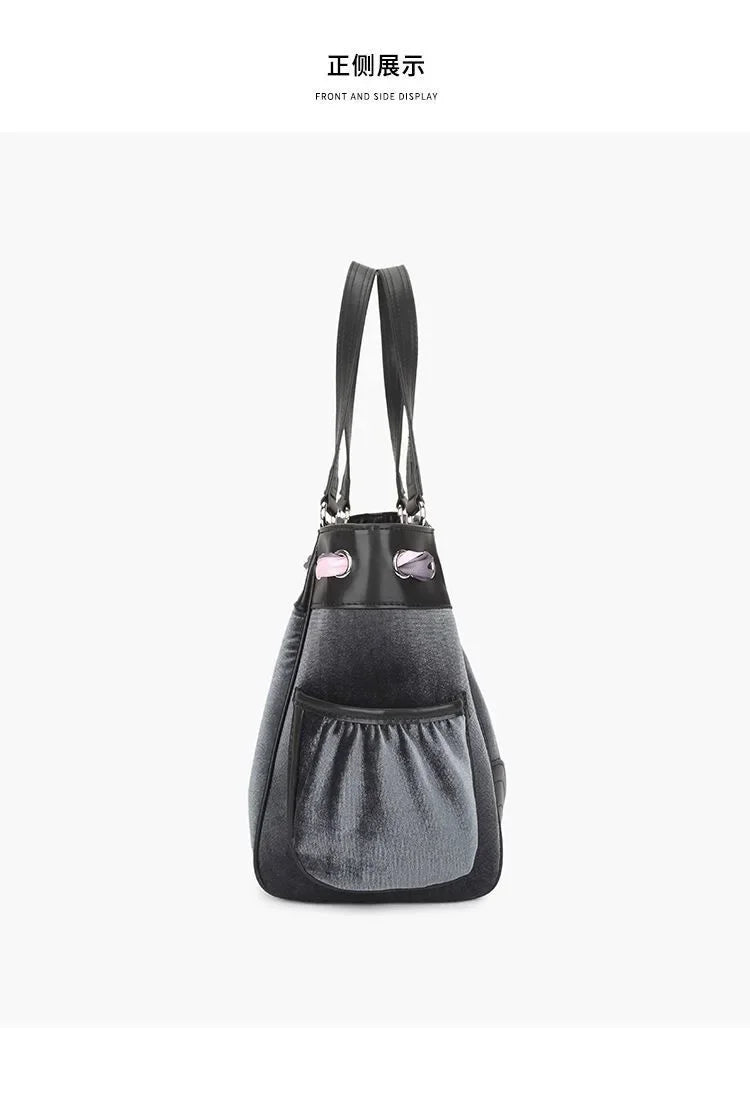 Ladies Large-Capacity Tote Bag Y2K Women Vintage Retro Chic Embroidery Velvet Handbags Girl Shopping Shoulder Bag Women's Purses