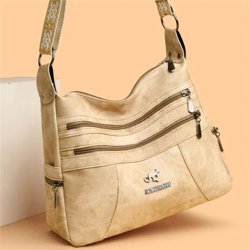 Vintage Style Shoulder Bag for Women Multi Layer Versatile Faux Leather Crossbody Bag Casual Handbag Purse with Zipper Closure