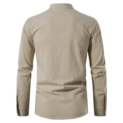 King Billion Men's Shirts Casual Men Cotton Linen Long Sleeve T-shirt Spring Autumn Vintage Shirt US Size Drawstring Neck