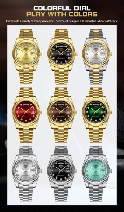 NIBOSI Mens Watches Top Brand Luxury Gold Diamonds Classic Watch Men Auto Week Date Watch Waterproof Stainless Steel Wristwatch