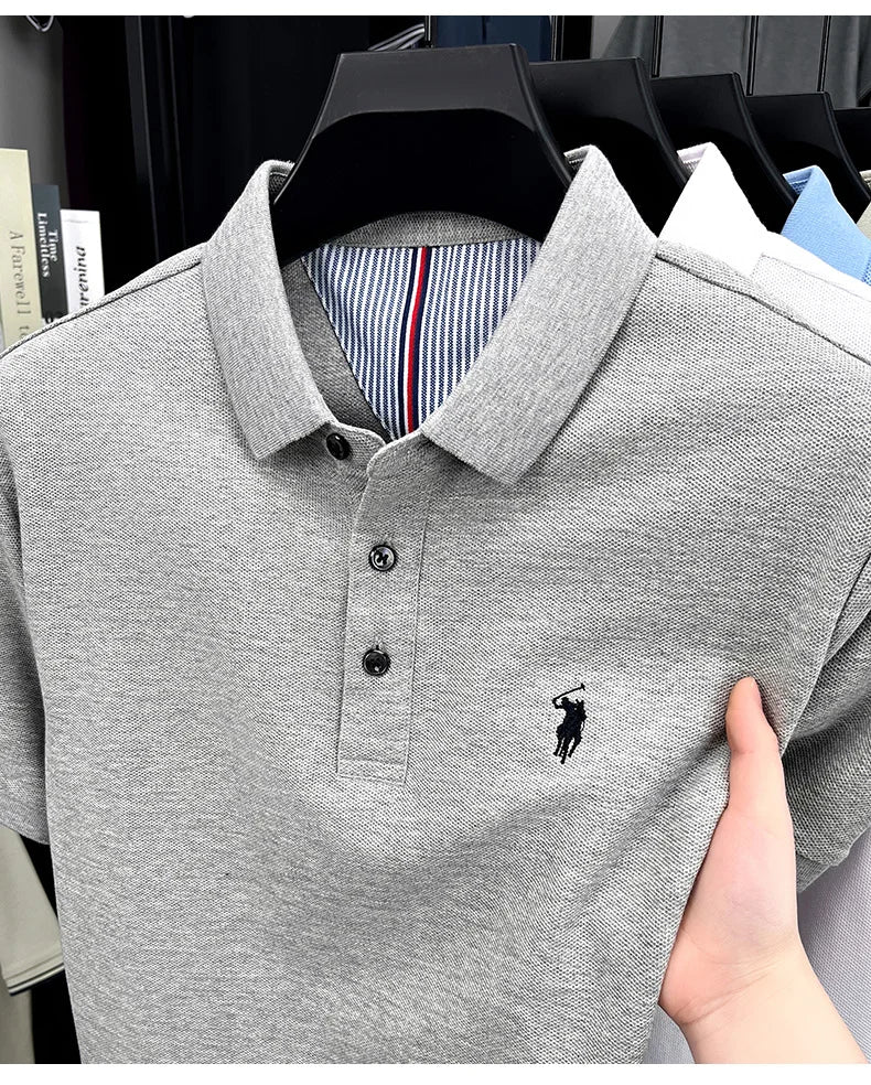 100% pure cotton high-end brand men's short sleeve polo shirt summer fashion original pony embroidery golf Paul  casual T-shirt