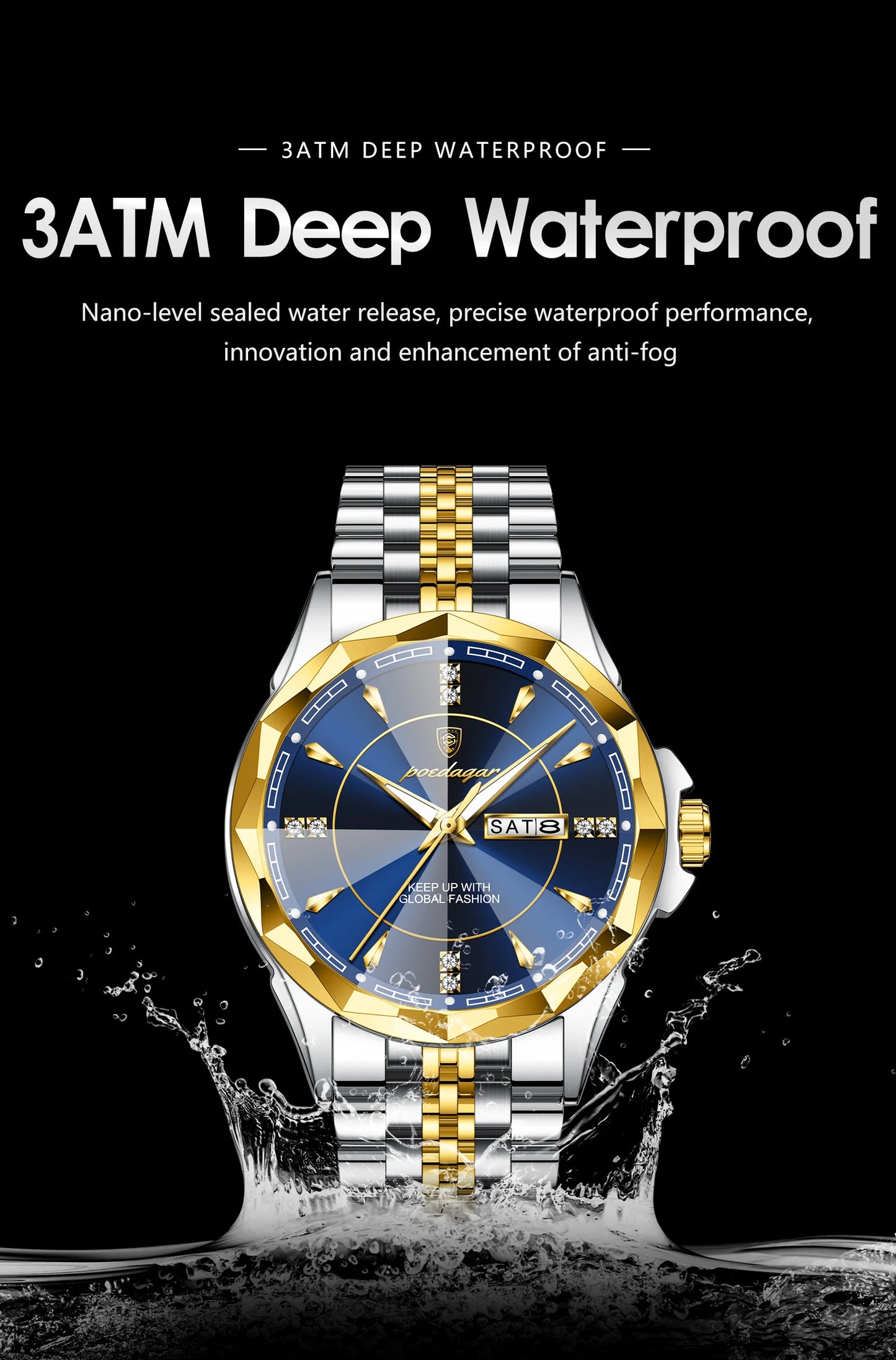 POEDAGAR Luxury Fashion Man Clock Top Business Waterproof Luminous Date Week Men's Watches Quartz Stainless Steel Men Wristwatch