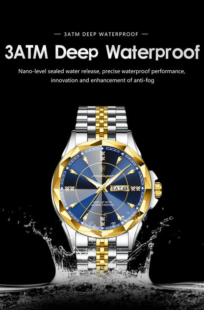 POEDAGAR Luxury Fashion Man Clock Top Business Waterproof Luminous Date Week Men's Watches Quartz Stainless Steel Men Wristwatch