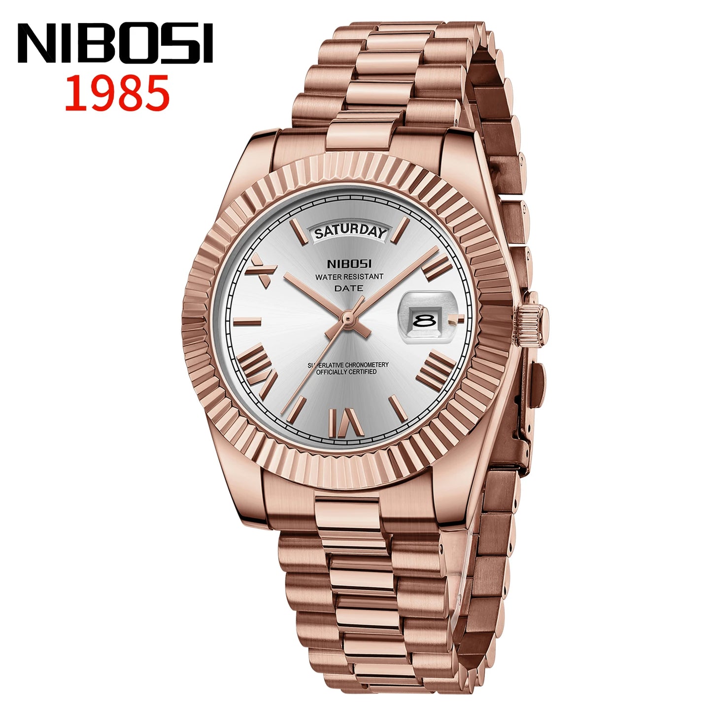 NIBOSI Mens Watches Top Brand Luxury Gold Diamonds Classic Watch Men Auto Week Date Watch Waterproof Stainless Steel Wristwatch