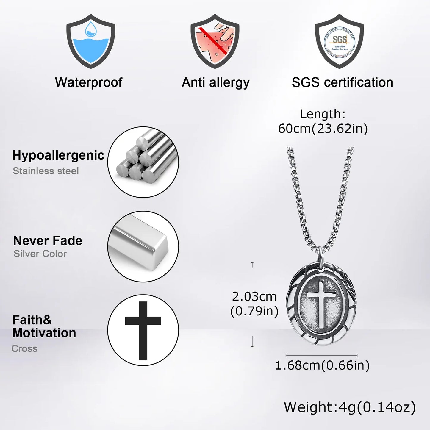 Basic Punk Cross Necklace for Men Boys,Stainless Steel Silver Color Cross Pendant Necklace,Christian Religious Jewelry Gift