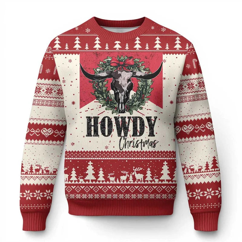 2027 Choose a Darker Holiday Look with an Ugly Christmas Sweater Gothic Skeleton Graphics on Printed Long Sleeve Xmas Sweaters