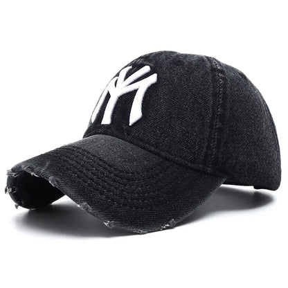 Unisex Letter Embroidery Washed Cowboy Baseball Caps Adjustable Casual Hats Spring and Autumn Outdoor Sunscreen Hat