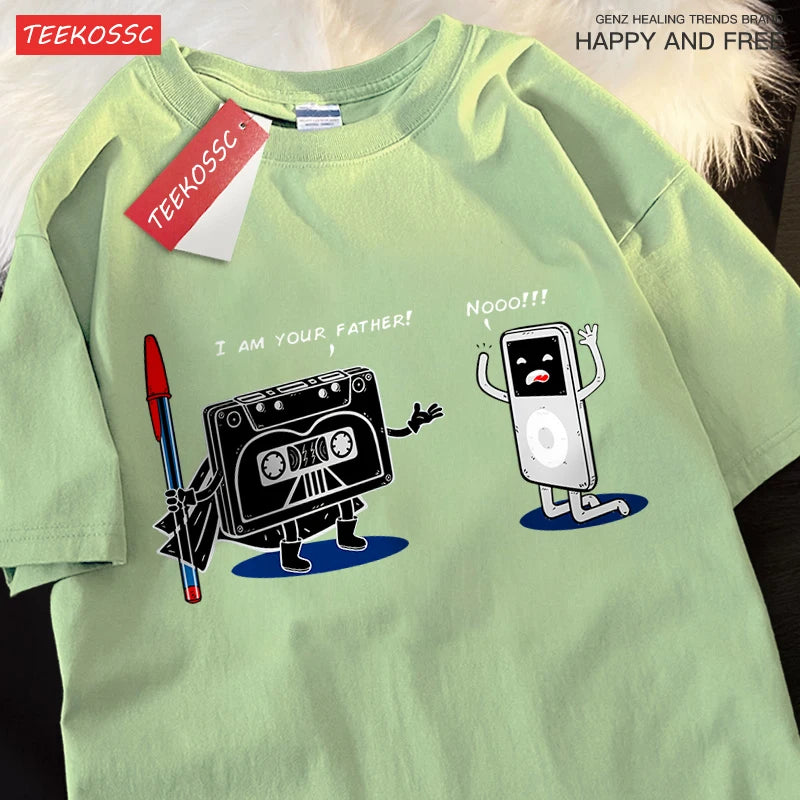 Fun Cassette Tape I Am Your Father Male Clothes Hip Hop Oversize T-Shirts Summer Casual Short Sleeve Cotton Loose Street T Shirt