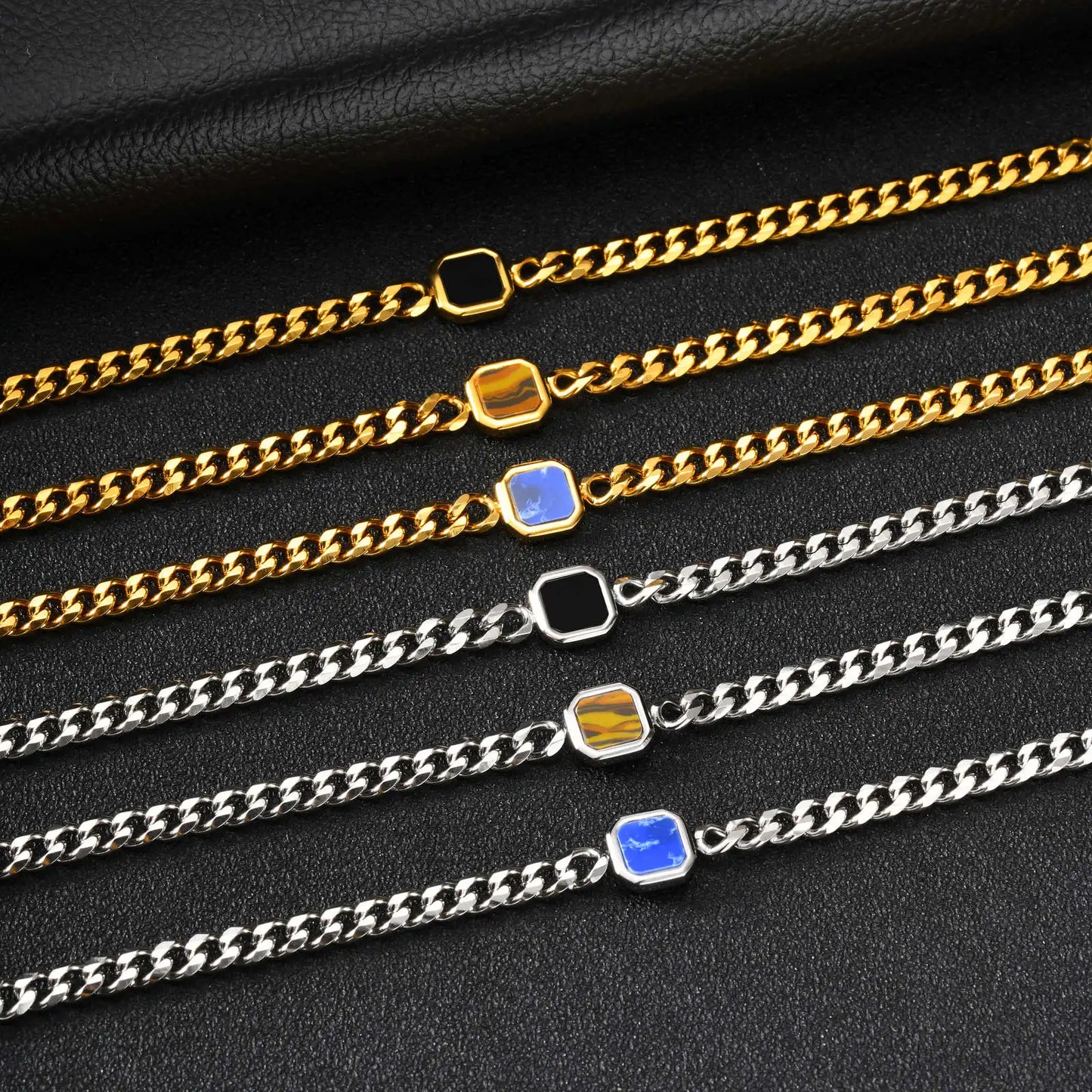 Vnox 5mm Width Adjustable Chain Bracelet for Men, Stainless Steel Acrylic Six-Sided Polished Jewelry Gifts for Husband Son‌ Him