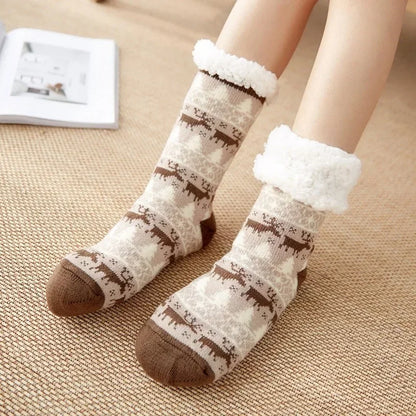 Christmas Gift Thermal Socks Women Winter Warm nightwear Plush Soft Floor Fuzzy Fluffy Fur Slipper Sock Thick Ladies Cute Cow