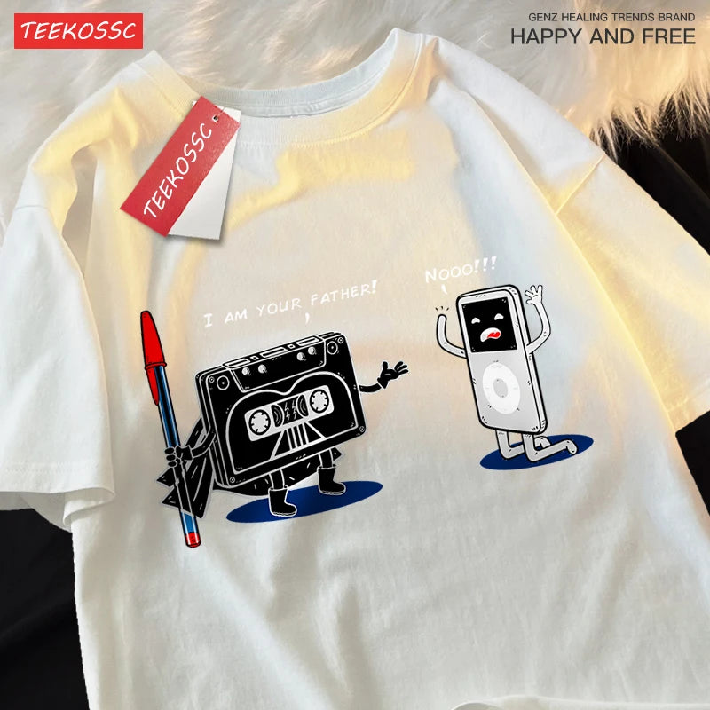 Fun Cassette Tape I Am Your Father Male Clothes Hip Hop Oversize T-Shirts Summer Casual Short Sleeve Cotton Loose Street T Shirt