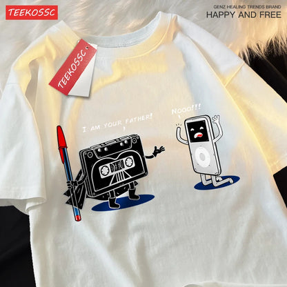 Fun Cassette Tape I Am Your Father Male Clothes Hip Hop Oversize T-Shirts Summer Casual Short Sleeve Cotton Loose Street T Shirt