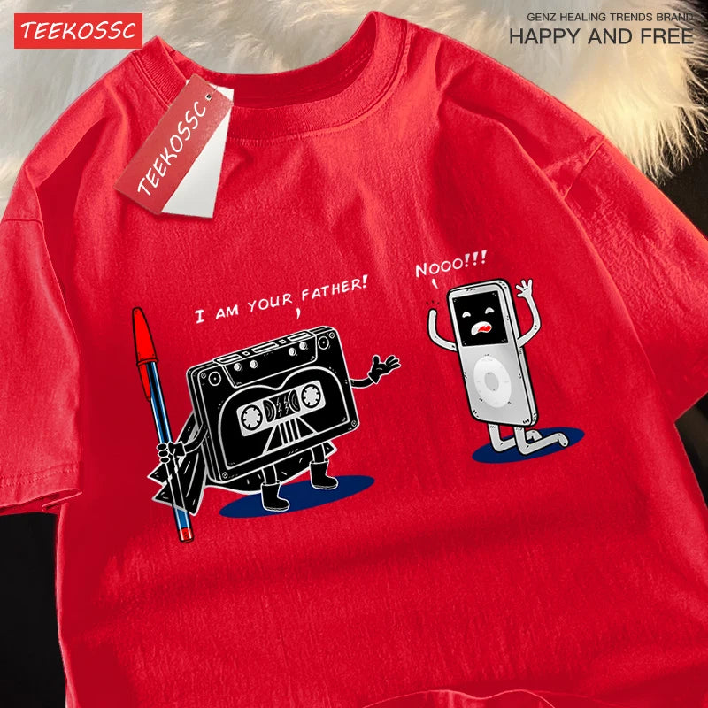 Fun Cassette Tape I Am Your Father Male Clothes Hip Hop Oversize T-Shirts Summer Casual Short Sleeve Cotton Loose Street T Shirt