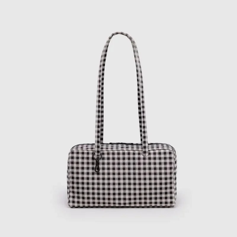 Simple Large-capacity Square Shoulder Bag Fashion Plaid Nylon Handbag Durable Canvas Material Travel Bag Daily Use Storage Bag