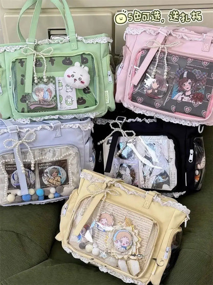 New Y2K Cute Japanese Ita Bag Lolita Girl Transparent Shoulder Tote Bag Large Capacity Crossbody Casual Bag DIY Display Handbags