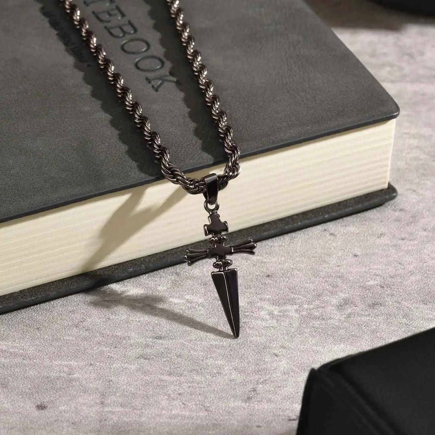 Cool Punk Sword Cross Pendant Necklace for Men Stainless Steel Twist Chain Necklace Fashion Casual Style Jewelry