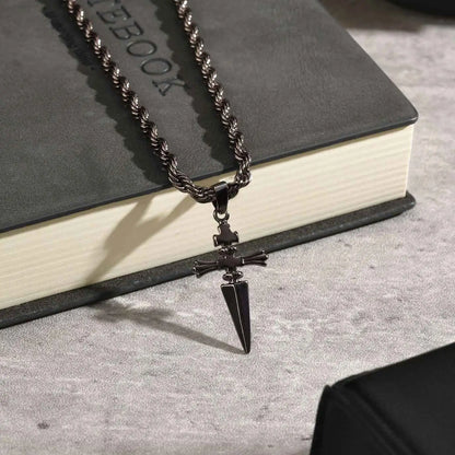 Cool Punk Sword Cross Pendant Necklace for Men Stainless Steel Twist Chain Necklace Fashion Casual Style Jewelry
