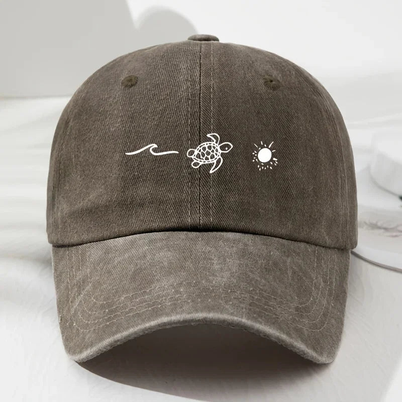 Turtle pattern printed baseball cap for daily casual style, men's and women's fashionable beach outdoor anti roll duckbill cap