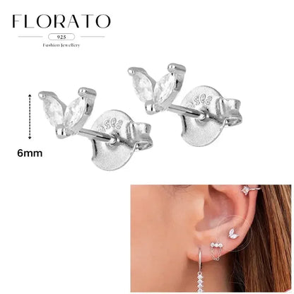 Women Pure Silver Series 925 Sterling Silver Ear Needle Geometric/Butterfly Flowers Pendant hoop Earrings Crystal Zircon Jewelry