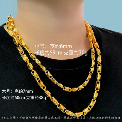 New luxury real gold jewelry 24k certifid square necklace men's elegant simple clavicle chain gifts for boyfriend