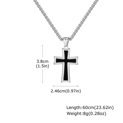 Basic Punk Cross Necklace for Men Boys,Stainless Steel Silver Color Cross Pendant Necklace,Christian Religious Jewelry Gift