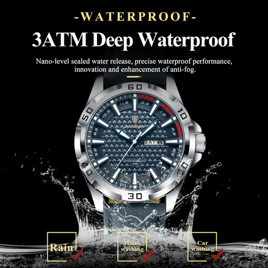 POEDAGAR Original Man Wristwatch Top Luxury Waterproof Luminous Date Week Watch For Men Quartz Sport Leather Men's Watches Reloj