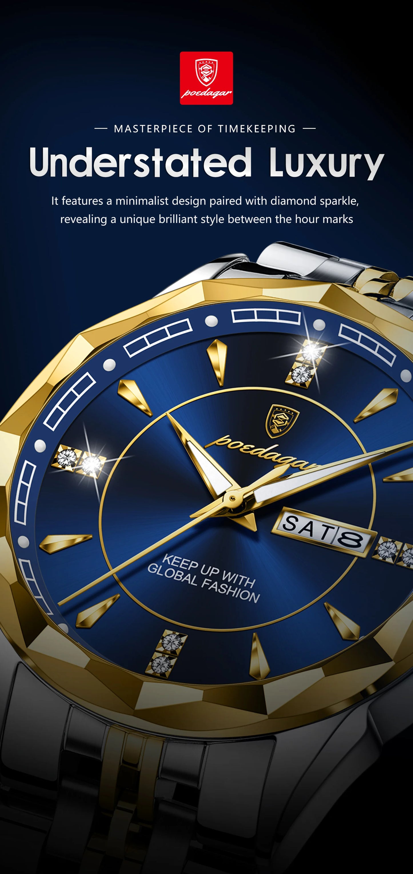POEDAGAR Luxury Fashion Man Clock Top Business Waterproof Luminous Date Week Men's Watches Quartz Stainless Steel Men Wristwatch