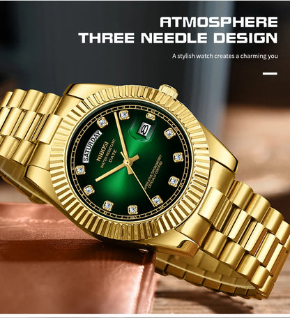 NIBOSI Mens Watches Top Brand Luxury Gold Diamonds Classic Watch Men Auto Week Date Watch Waterproof Stainless Steel Wristwatch